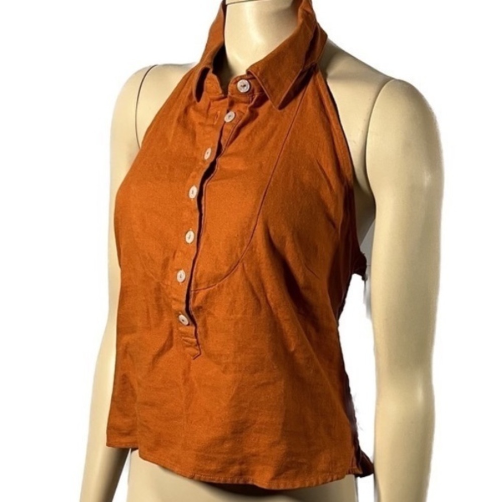 Joie Orange Halter Neck Button-Up Top